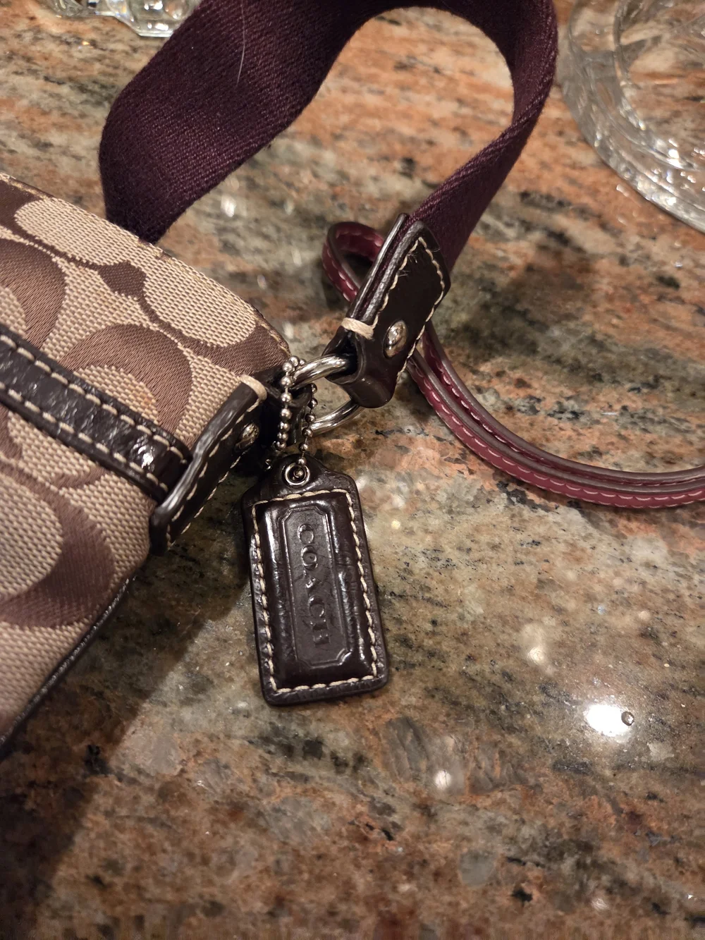 Coach Brown Signature Canvas Crossbody with Brown And Pink-Accent Wristlet